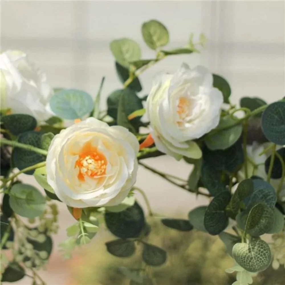 2 Pack 13Ft Artificial Eucalyptus Flower Garland with Fake Rose (Champagne)